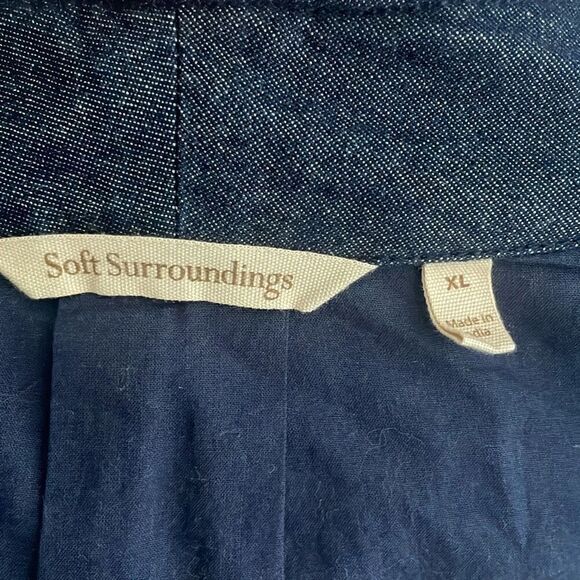 Soft Surroundings Mesaria Boho Embroidered Chambray Denim Fringe Trim Jacket XL - Picture 9 of 16